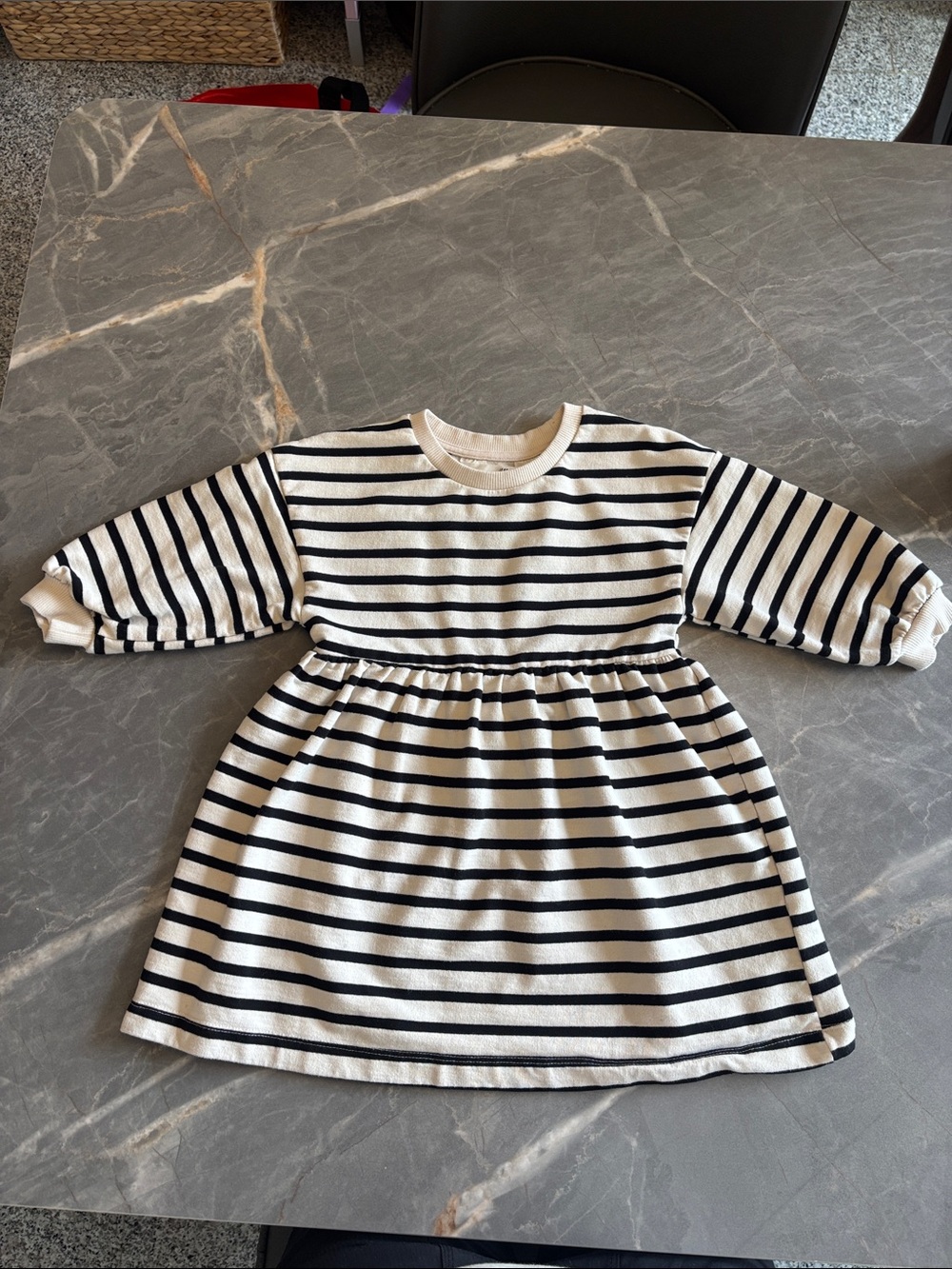 H&M Black and Cream Striped Girls Casual Dress